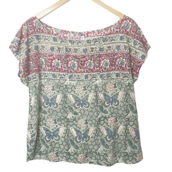 Holly Stalder Boho Blouse Box Cut Floral Cottagecore Print Scroop Neck Large - Picture 1 of 4